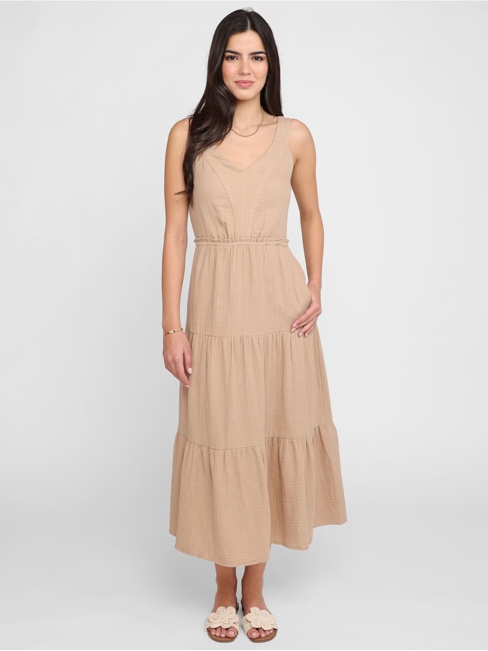 Devoted Beige Tiered Maxi Dress in Beige